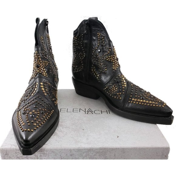 ELENA IACHI Shoes - ELENA IACHI Embellished Black Leather Ankle Boots